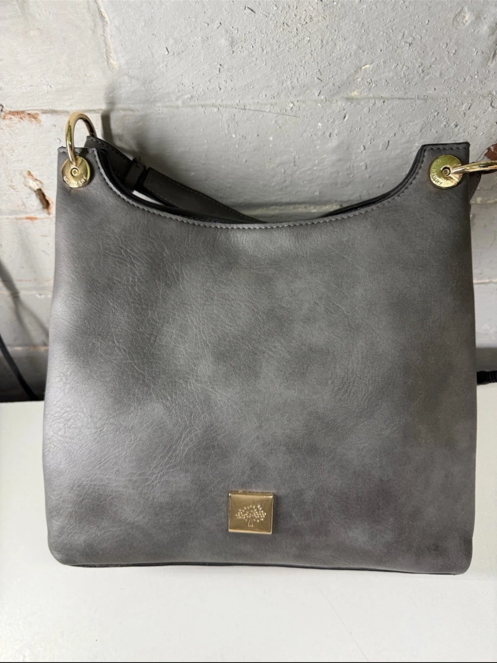 Mulberry Grey Leather Shoulder Bag with Gold Hardware